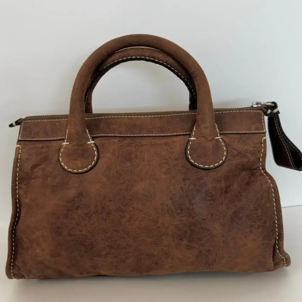 Chloe Edith Tote Bag Top Handle in Brown Nubuck Leather Made in Italy Authentic